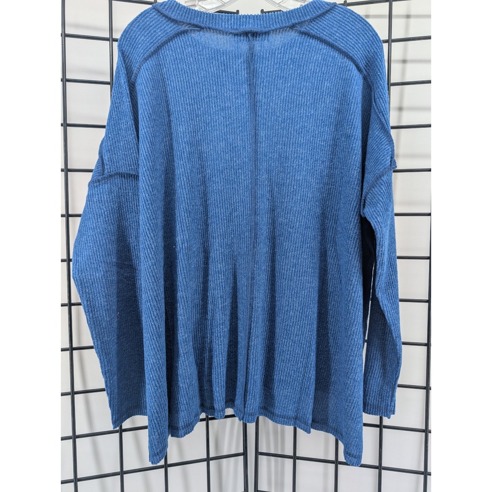 Zenana Top Women Size 1X/2X Lt Navy NWOT Ribbed Knit Exposed Seam HT-2469X5 - Picture 2 of 5